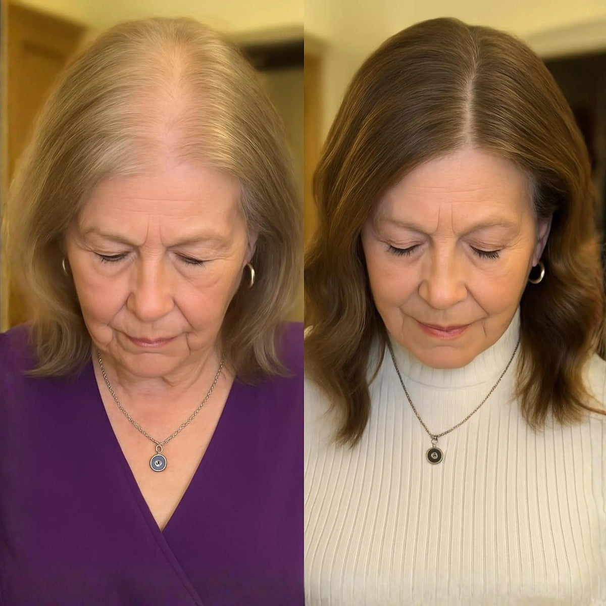 Comparativa de cabello más fino y con más volumen en una mujer