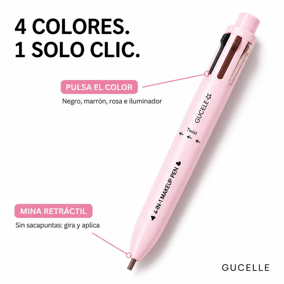 Lápiz de maquillaje 4 en 1 GUCELLE: 4 colores, 1 solo clic